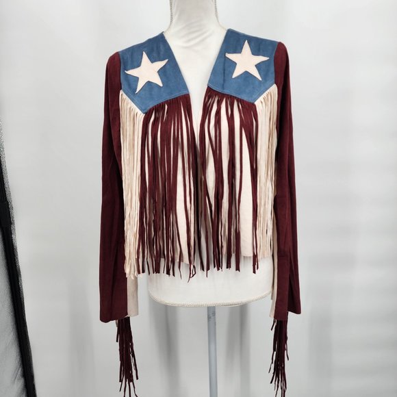 VOCAL APPAREL Fringe Ultrasuede Cropped American Flag Western Jacket S-XL NWT - Picture 4 of 12